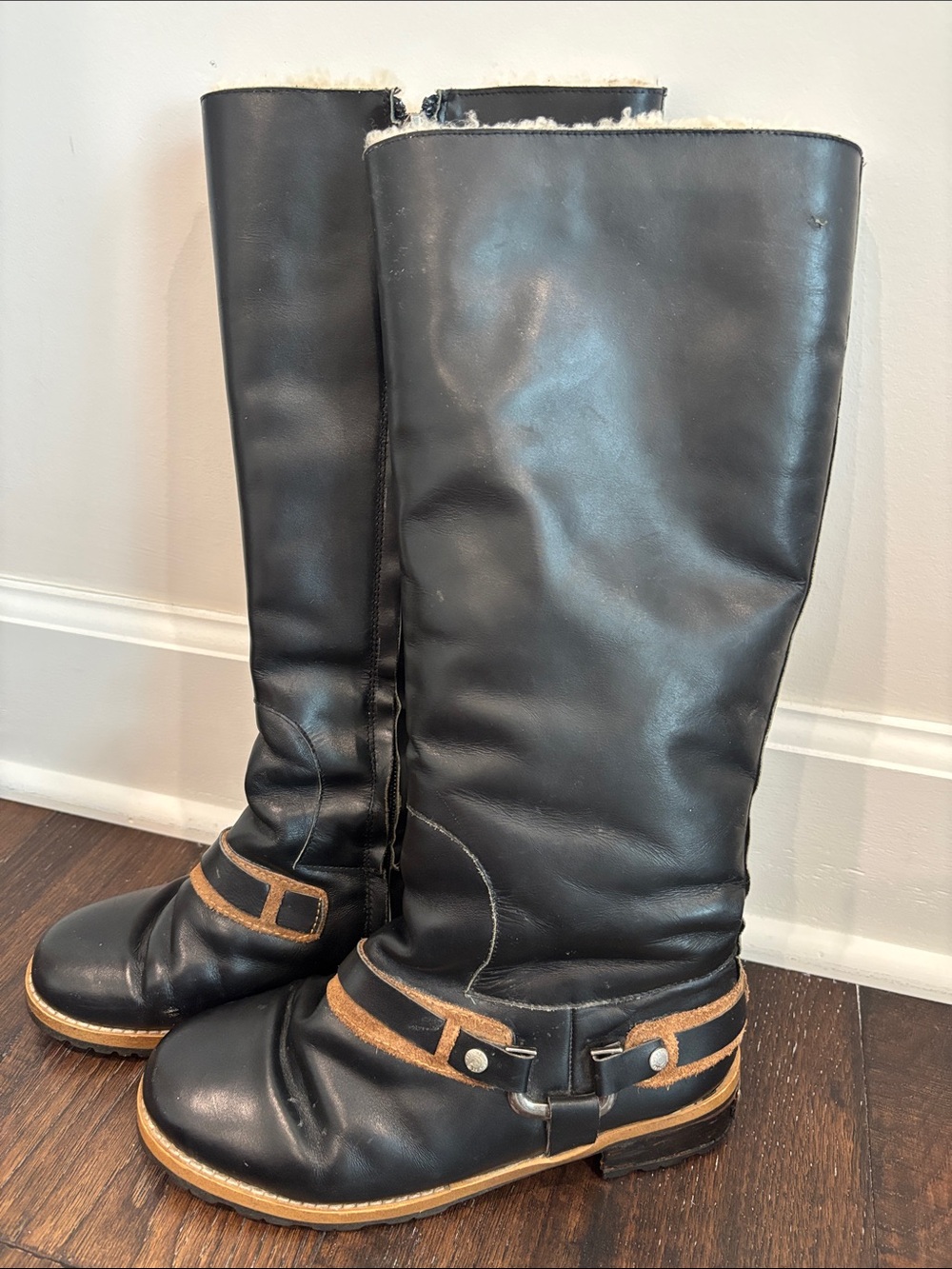 UGG 5509 Australia Liberty Black Leather Tall Shearling-Lined Boots